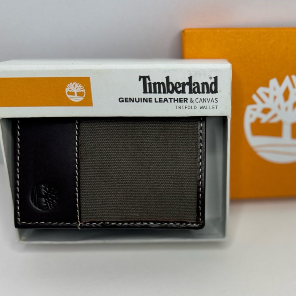 Timberland Men's Baseline Canvas and Genuine Leather Trifold Wallet NWT - Picture 8 of 8